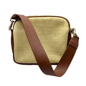 Valentina Fiore Raffia Shoulder Bag Tan Leather Trim Cute Summer Purse Crossbody